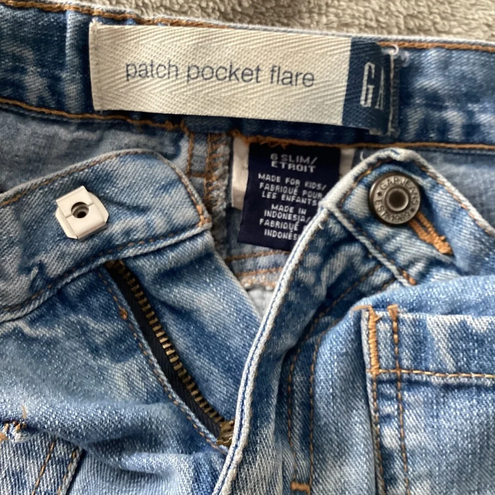GAP Girl Distressed Flare Jeans Size 6 Slim Flower Adjustable